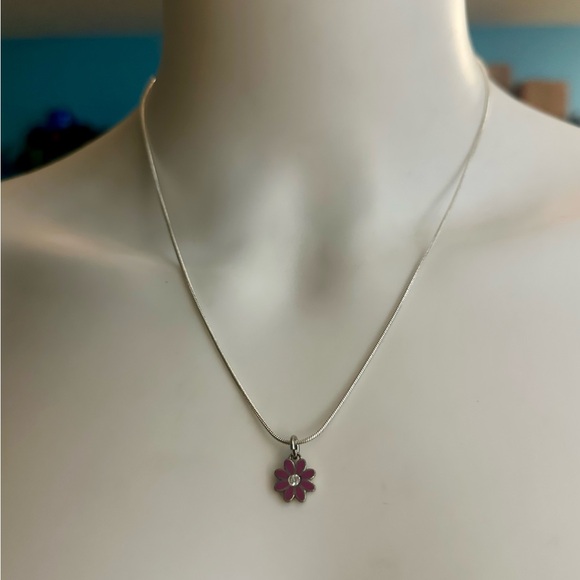 Coach Dainty Mini Purple Enamel Crystal Daisy Pendant .925 Necklace - Picture 6 of 6